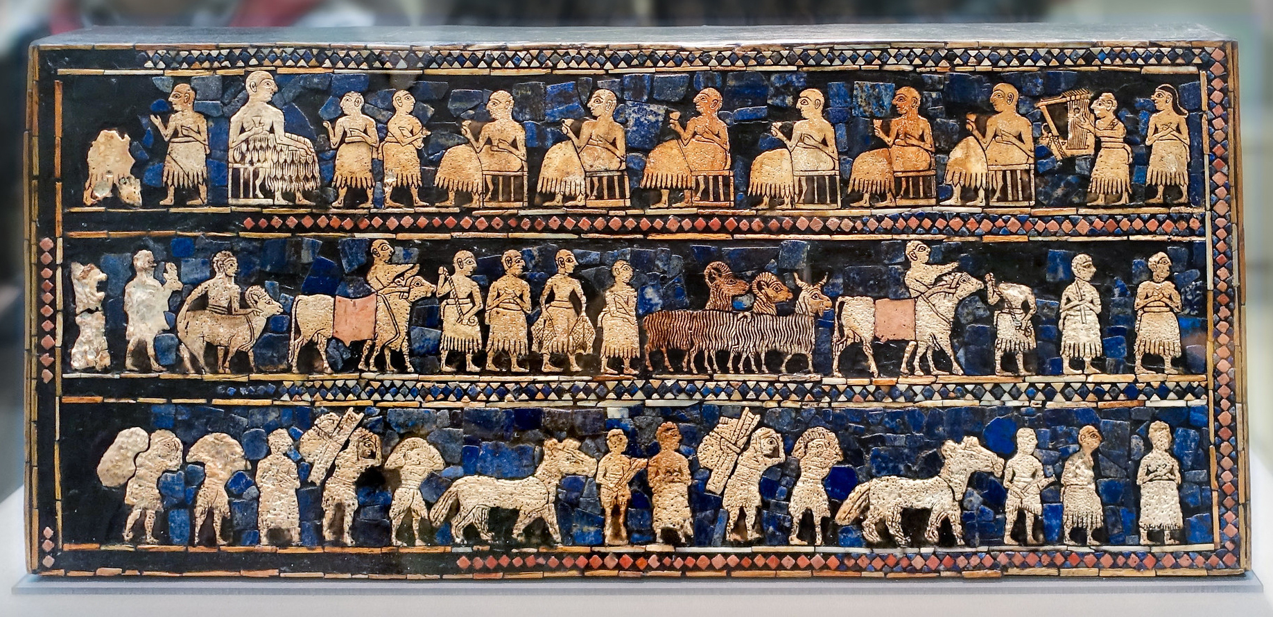 Peace side of the Standard of Ur showing banquet scene